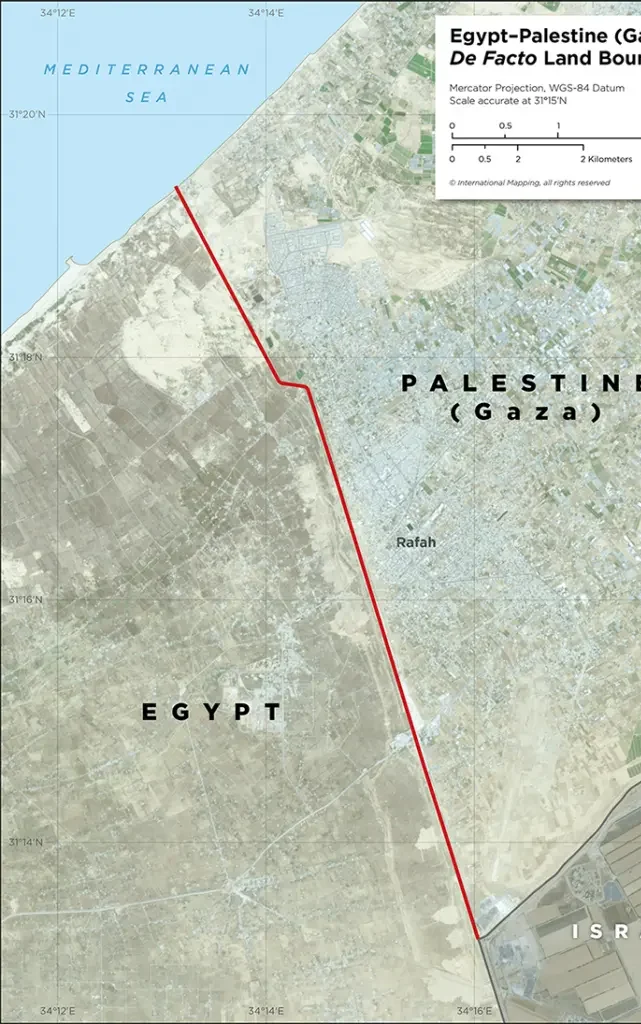 Illustration of the humanitarian impact on Gaza due to the Egypt-Rafah border wall, showing limited access to essential supplies.