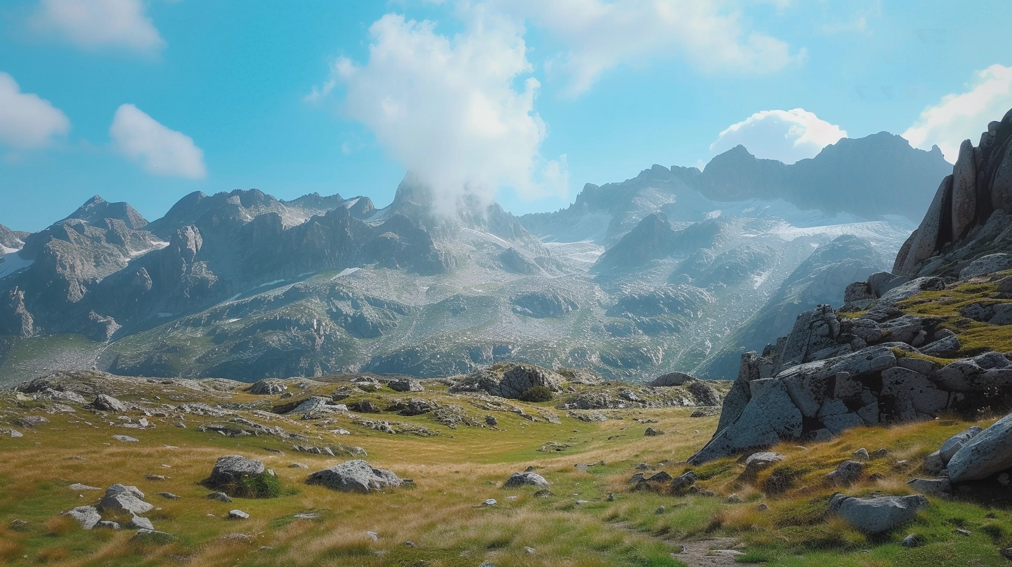 Vibrant alpine flowers blooming against a backdrop of snow-capped mountains in Vanoise National Park.