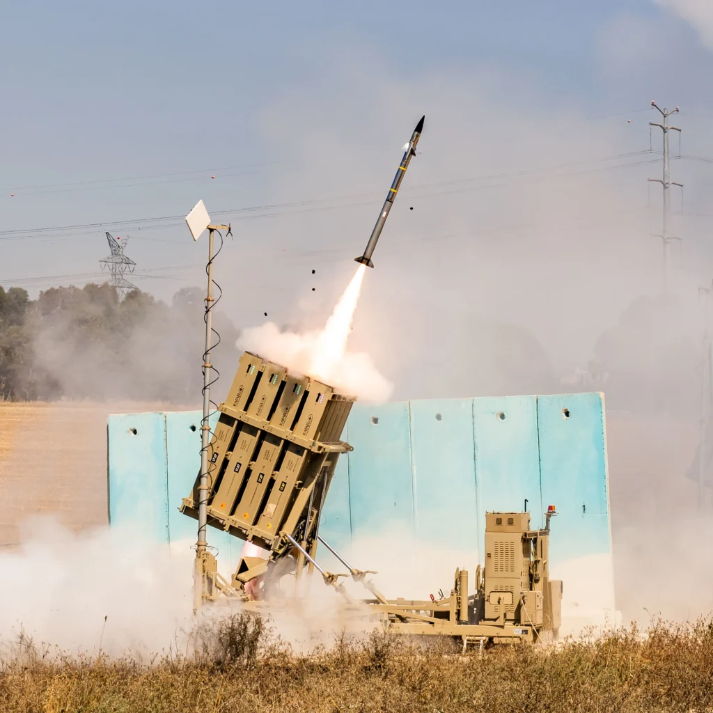 Diagram illustrating the Radar Unit, Battle Management and Weapon Control, and Missile Firing Unit of the Iron Dome defense system.