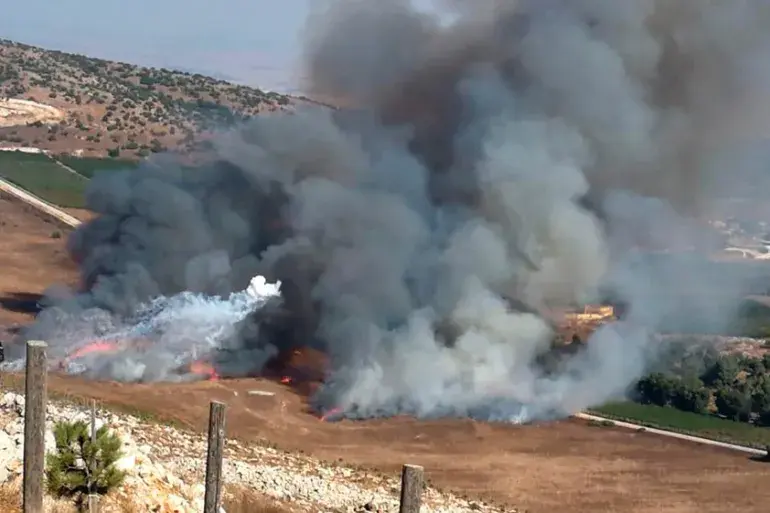 Aerial view of rockets being launched from Hezbollah positions towards Israel.