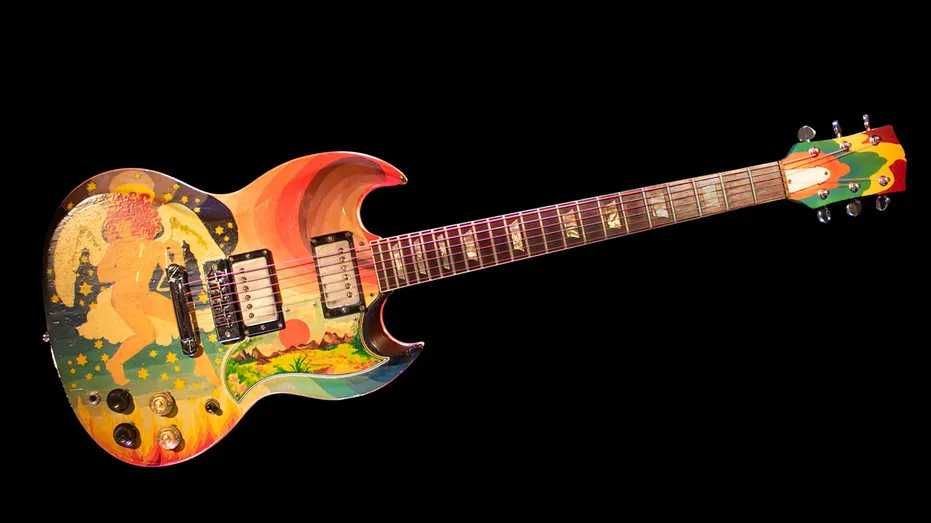 The Fool guitar used by Clapton, featuring psychedelic artwork