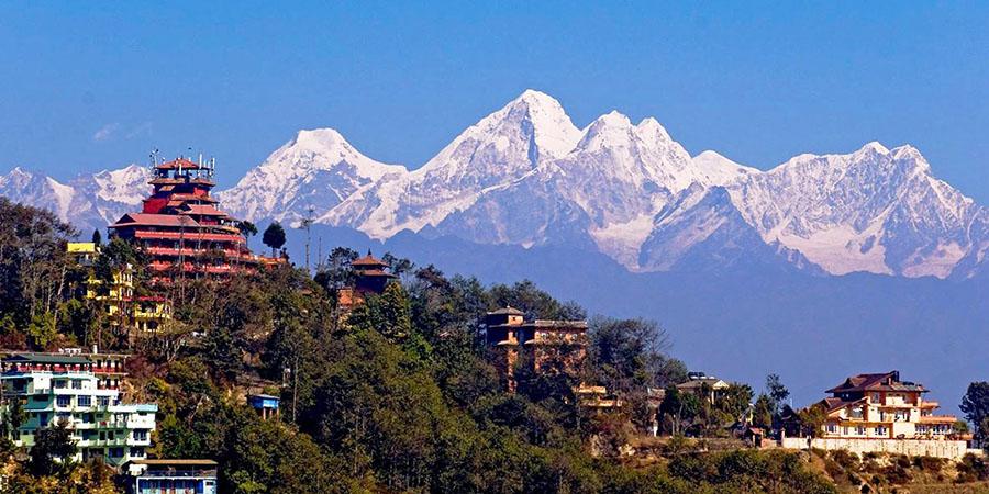 The Nagarkot View Tower offering a breathtaking view of the surrounding mountains. 