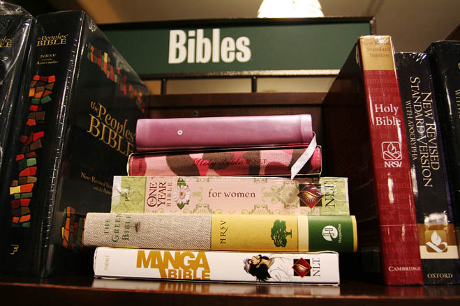 Diverse collection of Bibles translated into multiple languages 