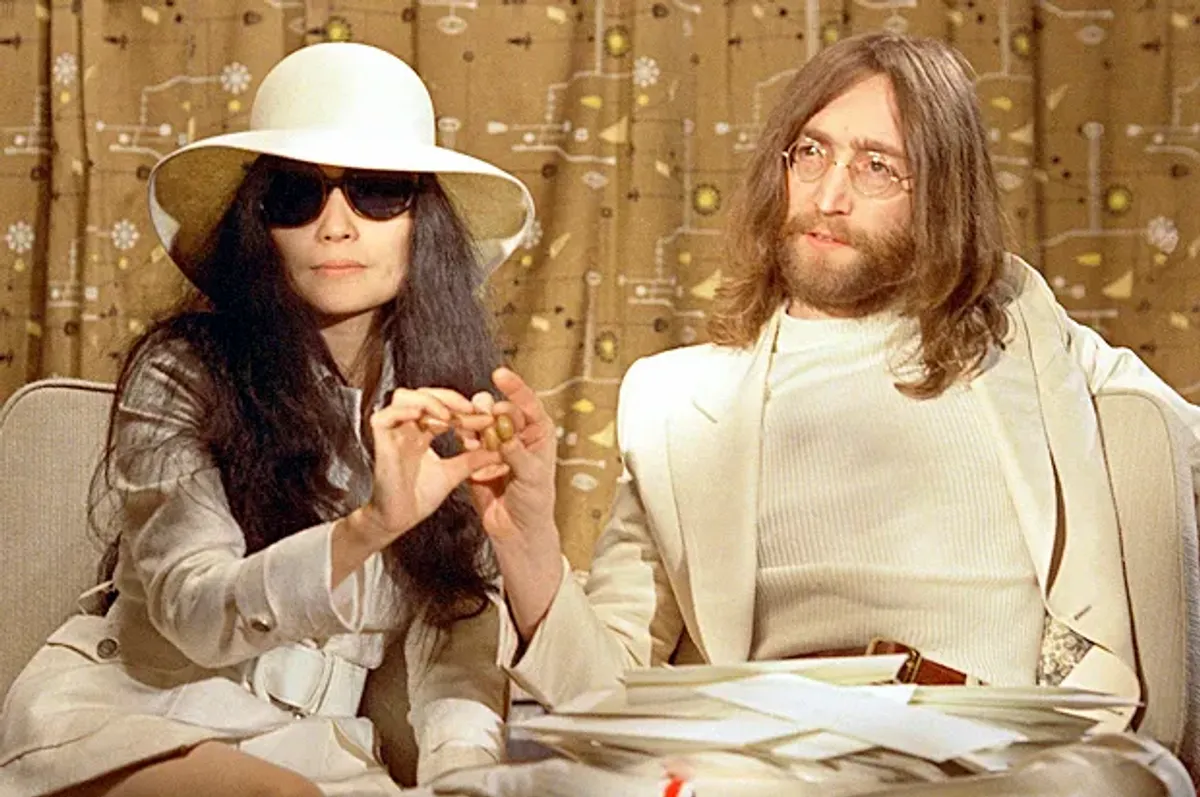 John Lennon and Yoko Ono during their "Bed-In for Peace" protest 