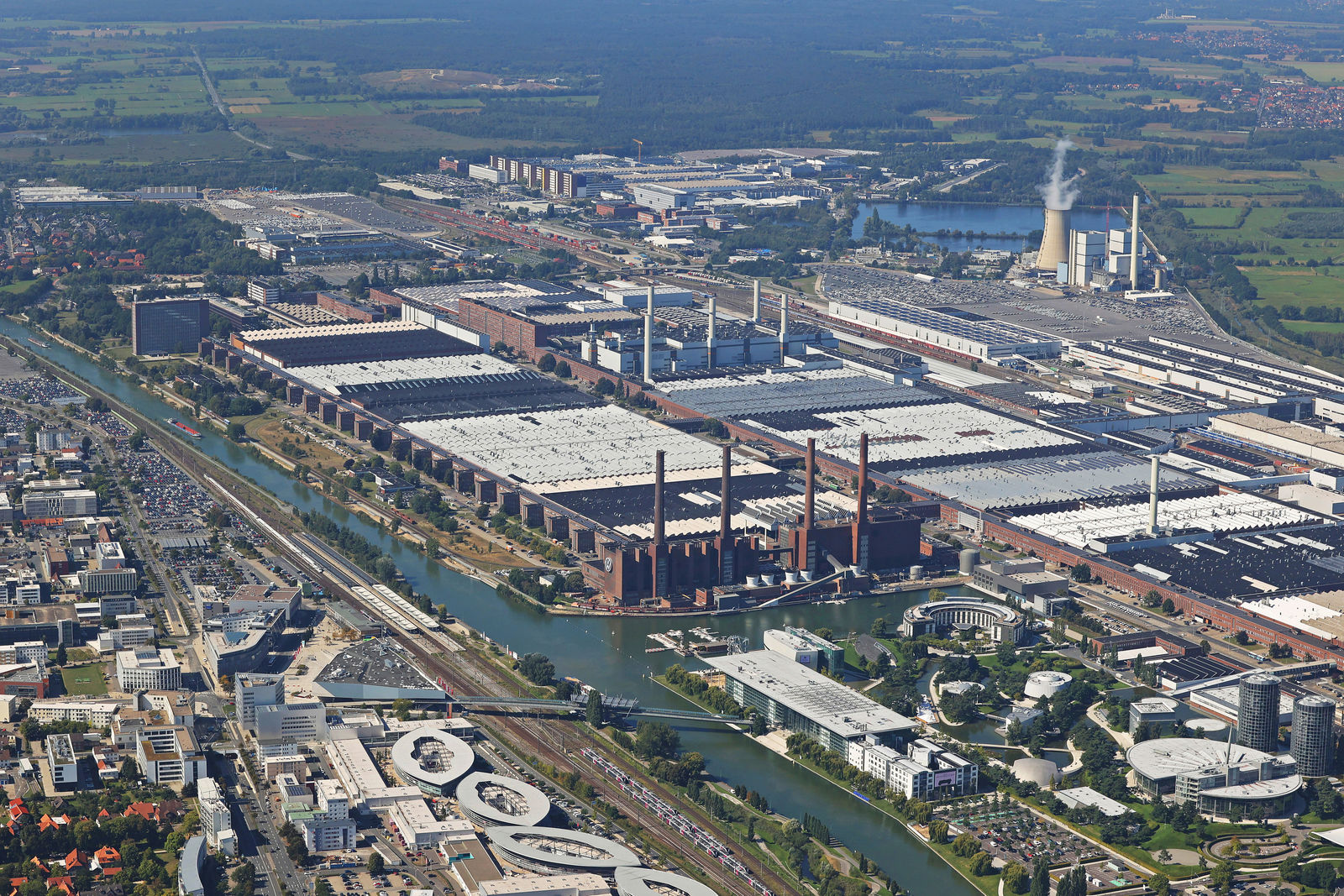 Exterior of the Volkswagen Wolfsburg Plant with solar panels 